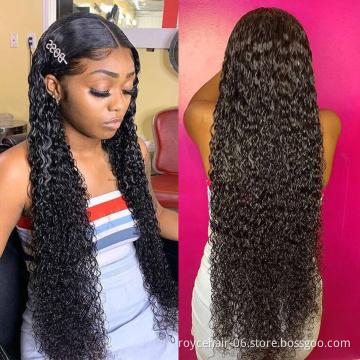 Wholesale Raw Curly Hair Lace Wigs, 28 Inch 180 Density Peruvian Virgin Human Hair Pre Plucked HD Swiss Lace Front Wig 13x6